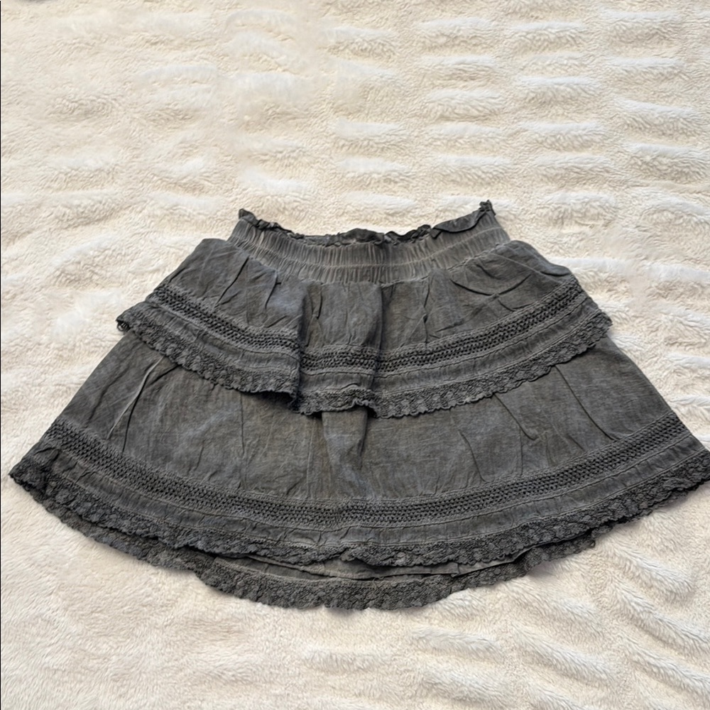 Katie J NYC Gray Skater Mini Skirt with Ruffled Tiers